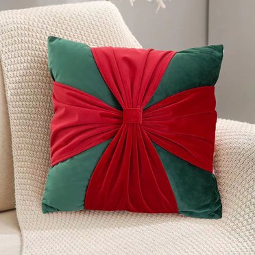 sdhkgrrt Housse de Coussin de Noël à Moins de 5 $, Housse de Coussin en Velours de Noël, Taie de Coussin Décorative, Housse de Coussin de Sofa pour les Fêtes, Coussin de Décoration Festive pour la Maison, Coussin d'Accent à Nœud Duveteux