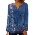 thumbnail image 1 of IROINNID Tunique pour Femmes Chemise Surdimensionnée Confortable Été Aguichant Imprimé Manches Longues Col Rond Bouton Haut, Bleu, 1 of 4