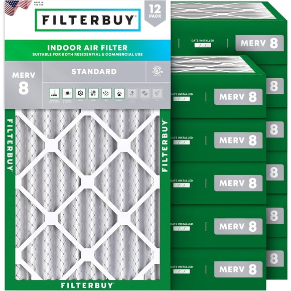 Filterbuy 16x25x4 Air Filter MERV 8 Dust Defense, HVAC AC Furnace Air Filters Replacement (12-Pack)