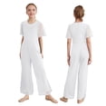 thumbnail image 5 of Kvysinly Kids Flower Girls Sparkly Wide Leg Jumpsuits Rhinestone Round Collar Short Sleeve Rompers Pants White 12, 5 of 5