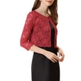 thumbnail image 4 of INSPIRE CHIC Cardigan pour Femme Ouvert Manches 3/4 Transparent en Dentelle Florale Boléro Court Haut S Rouge, 4 of 6