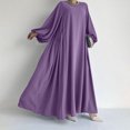thumbnail image 1 of Ovzne Robes Grande Taille pour Femmes aux Formes Robe pour Femme Mode Féminine Décontractée Couleur Unie Plissée Été Manches Longues Robe à Col Rond Robe de Printemps Manches Longues Liquidation, 1 of 5