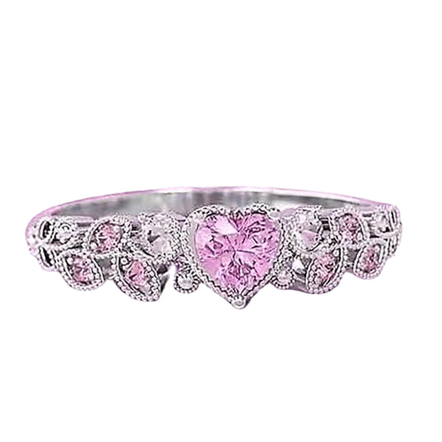 WREESH Contracted Personality Exquisite Slender Letter LOVE Main Small Fresh Ring for women, featuring a rose gold alloy band adorned with multicolored rhinestones and a central pink heart-shaped stone. Available in sizes 5 to 11, this stylish ring is suitable for various occasions such as weddings or parties and makes a thoughtful gift for loved ones.
