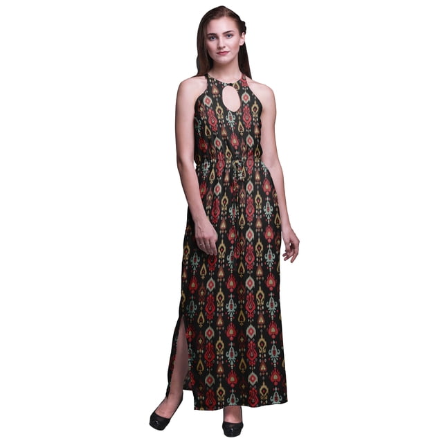 Bimba Ikat Ladies Sleeveless Long Print Maxi Dress with Side Slits Summer Wear-XXX-Large