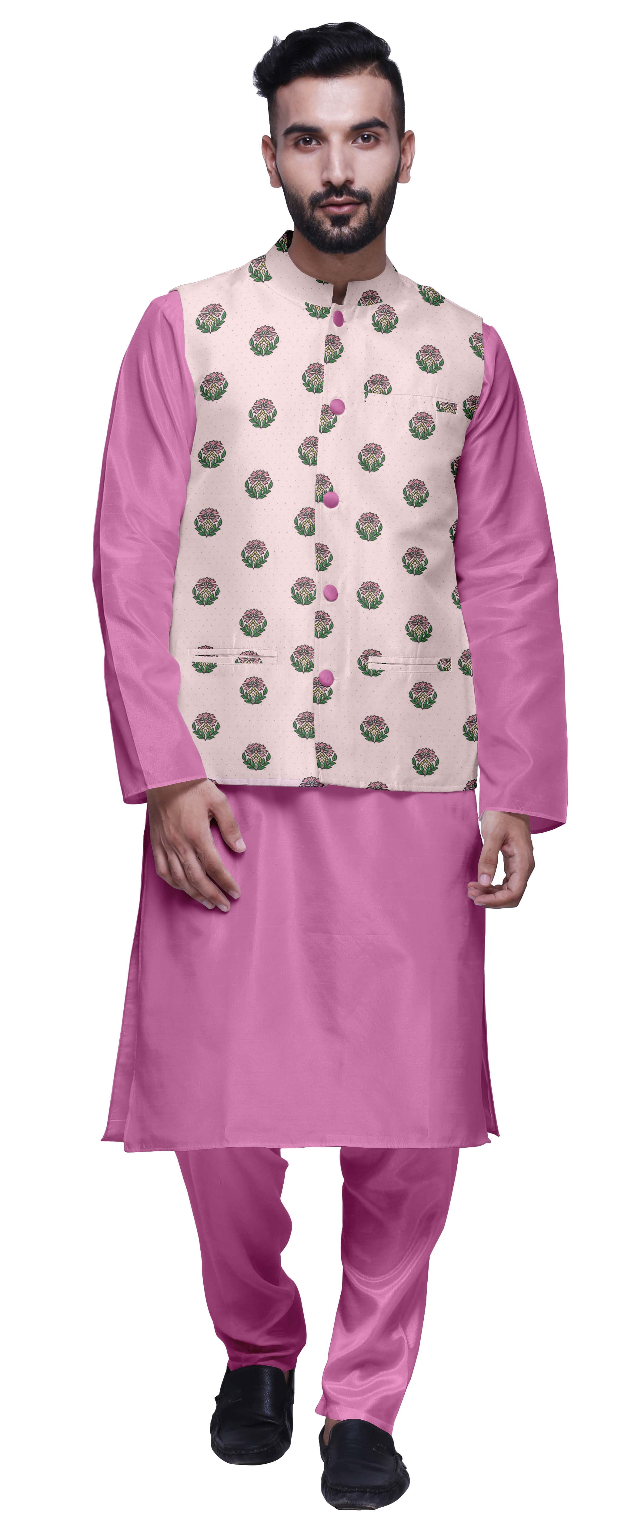 Atasi Traditional Mens Dupion Silk Kurta Pajama Set With Nehru Jacket Men Wear