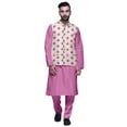 thumbnail image 1 of Atasi Mandarin Collar Traditional Solid Kurta Pajama With Printed Jacket Set, 1 of 3