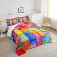 thumbnail image 3 of YST Rainbow Bedding Set,Colorful Geometry Comforter Set,Tie Dye Plaid Pattern Down Comforter,Modern Abstract Art Style Duvet Set 1 Comforter with 2 Pillow Cases,King Size 3Pcs Soft Warm, 3 of 5
