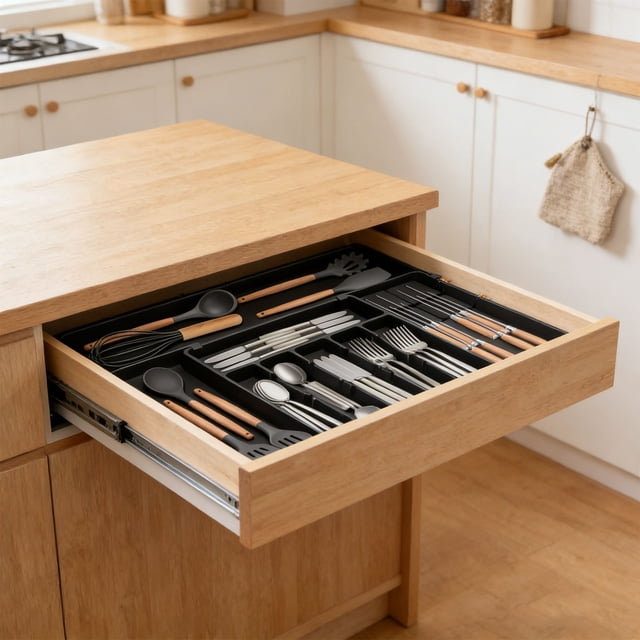 Expandable Kitchen Utensil Drawer Tray | Adjustable Silverware Organizer with Compartments | Kitchen Cutlery Storage Box for Forks, Knives, and Spoons | Home Drawer Organization Solution