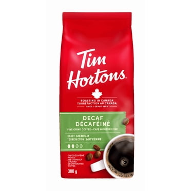 Tim Hortons Decaf Ground Coffee, Medium Roast, Ground Coffee Bag, Made with 100% Arabica Beans, Smooth & Balanced, Rich Taste, 300g