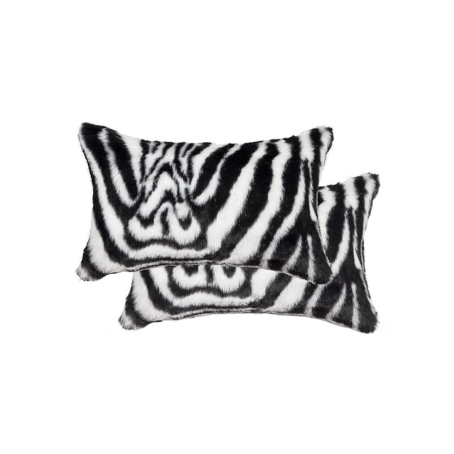 BELTON FAUX FUR PILLOW 12"X20" 2-PACK with two rectangular black and white zebra print pillows made from 100% animal-free acrylic plush featuring double-sided lush pile and polyfil interior, perfect for sofa or bed accents and often used as cozy decorative throws.
