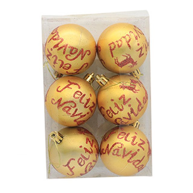 6Pcs Christmas Balls Festive Exquisite Decorative Glittery Tree Letter Color Painted Balls Decor for Christmas