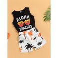 thumbnail image 3 of Honganda Boy Breeches Suit Letter Glasses Vest Tops + Tree Printed Soft Shorts, 3 of 8