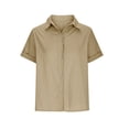 thumbnail image 4 of Yuyuzo Womens Button down Shirts Short Sleeve V Neck Tshirts Solid Color Office Work Tops Blouses, 4 of 6
