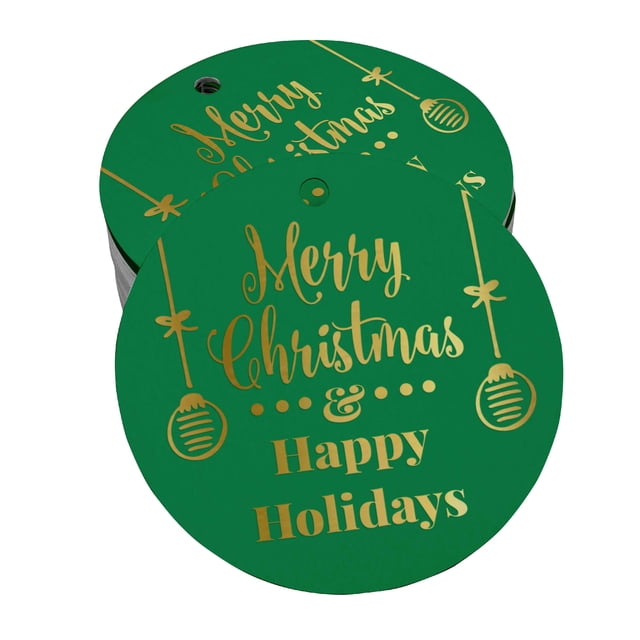 Inkdotpot Real Gold Foil Merry Christmas & Happy Holiday Tags Favor Hang Paper Tags 100 Pieces