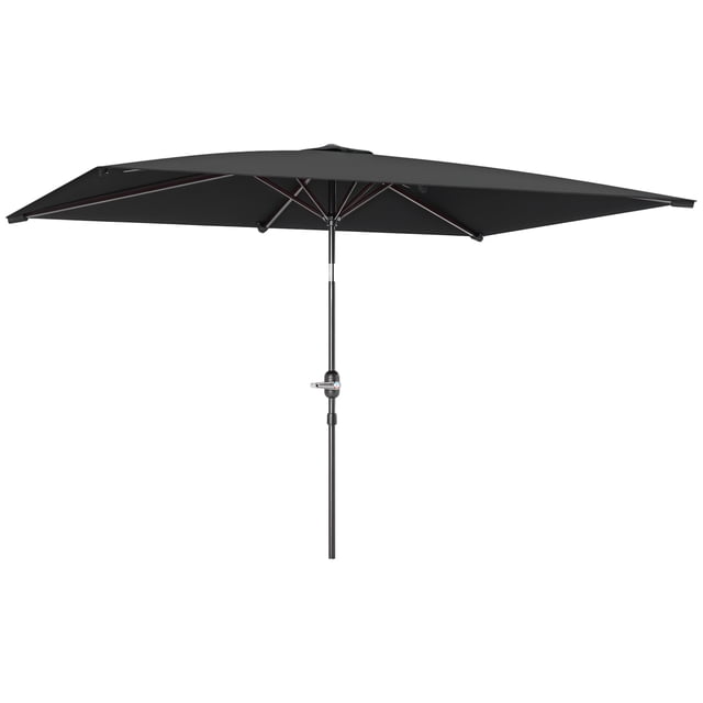 Outsunny Parasol de Patio Inclinable, Parasol de Marché de Jardin avec Manivelle en Gris Foncé. Comprend une Auvent Rectangulaire en polyester Résistant aux UV de 6,6 Pieds X 9,6 Pieds Supporté par un Poteau en Aluminium Résistant à la Rouille avec un Cadre à 6 Baleines. Comprend une Manivelle pour une Ouverture et une Fermeture Faciles, et un Mécanisme d'Inclinaison à Bouton-Poussoir pour le Réglage des Angles. Convient aux Espaces Extérieurs comme les patios, Balcons et Jardins. base de Parasol Non Incluse.