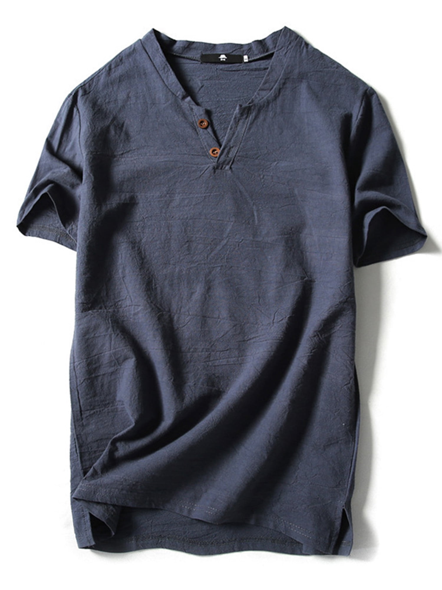 Innerwin T-Shirt Style Rétro T-Shirts pour Hommes Été Couleur Unie Hauts Simples Gris Bleu-2 2TG