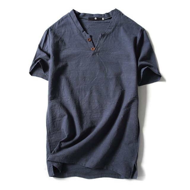 Innerwin T Shirt Retro Style Mens Tees Summer Solid Color Plain Tops Gray Blue-2 3XL