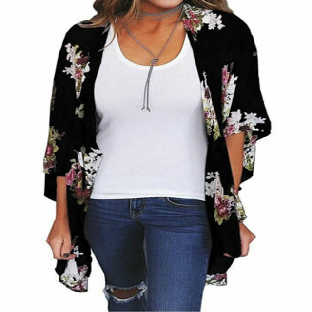 Cardigan Kimono Vintage à Châle Ample à Fleurs pour Femmes