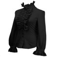 thumbnail image 3 of Women‘s Ruffle Trim Flounce Long Sleeve Mock Neck Blouse Top Button Down Office Work Shirt, 3 of 7