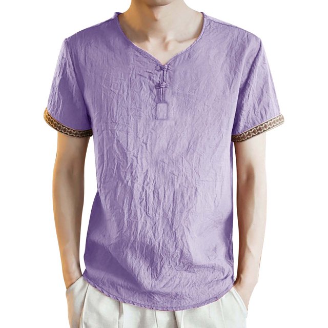 BOBOGOJP Vêtements de Travail pour Hommes Manches Courtes Col Rond Hauts Pull-Over Couleur Unie (Violet,3TG)