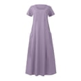 thumbnail image 4 of Bigersell Robes de Cocktail pour Femmes Invitées de Mariage Offres Femme Col en V Manches Courtes Midi Robe Décontractée Style D-126 Robes de Bal Courtes Grande Taille Robes d'Été, Violet m, 4 of 6