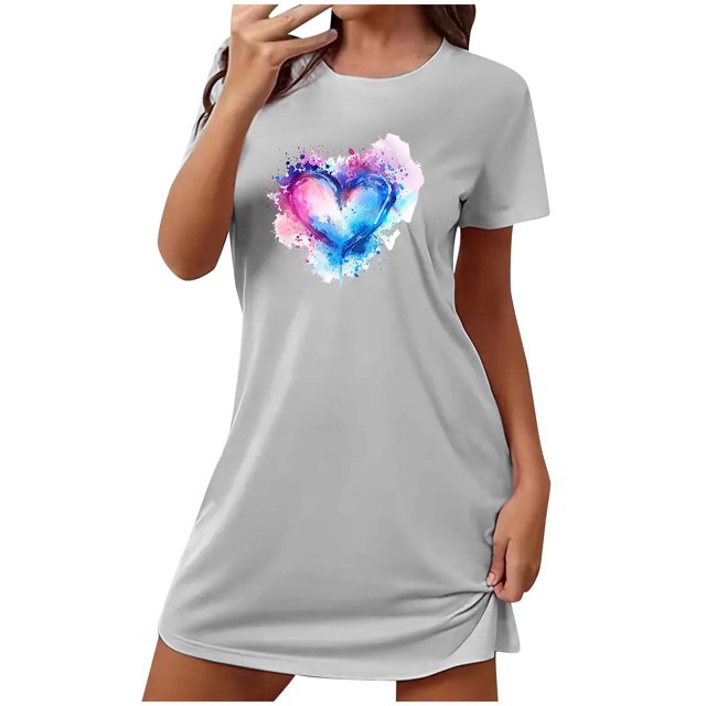 Birdeem Chemises de Nuit pour Femmes Chemise de Nuit Courte Surdimensionnée pour Femmes Mode Imprimé sur la Poitrine Robe de Nuit à Manches Courtes