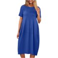 thumbnail image 2 of Penkiiy Robe Midi d'Été pour Femme, Décontractée, Ample, Col Rond, Manches Courtes, T-Shirt, Robe Soleil avec Poches, P Bleu, 2 of 6