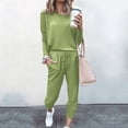 thumbnail image 3 of Mrat Woman 2 Piece Outfit Set 2 Piece Jogging Sets Solid Polyester Long Sleeve Sweatsuits Sets Two Piece Track Suits Drawstring High Waist Pants Set Comfy Outfits N-Army Green XL, 3 of 5