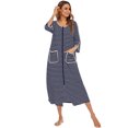 thumbnail image 4 of maskred Polyester Robe de Nuit pour Femmes en Col Rond à Manches Longues à Double Poche Respirante Automne Hiver Peignoir de Maison Tenue de Nuit Vêtements de Nuit Bleu Foncé L, 4 of 6