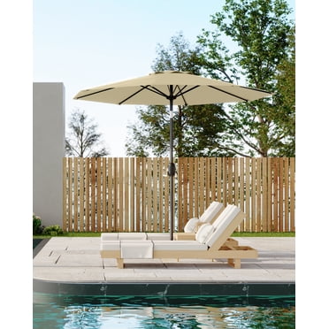 Outdoor Patio Umbrella – 9ft Market Table Parasol – Waterproof & UV Protection – 8 Ribs, Crank Lift & Tilt – Garden, Deck & Pool Use– Beige