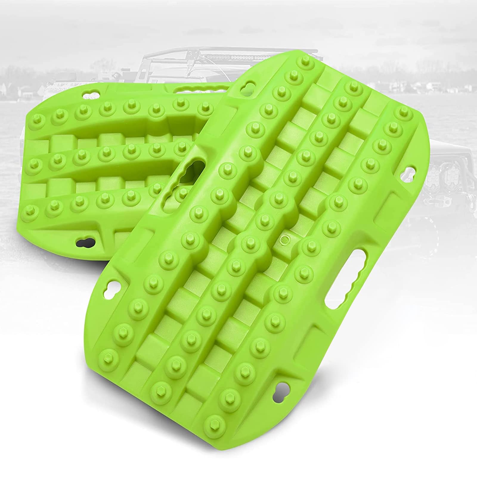 BUNKER INDUST Baleines de Traction Tout-Terrain 2 Pcs Tapis de Piste de Récupération Courts pour Traction pour 4WD Boue Sable Neige Rampes-Vert Outil de Traction pour Pneus (Sans Sangle)