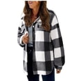 thumbnail image 4 of Timegard Womens Jacket Plus Size Plaid Stand Collar Button down Fleece Hooded Jacket Winter Fuzzy Warm Coat, 4 of 5