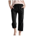 thumbnail image 1 of Plebaso Pantalons Capris Garçons Filles Coton Lin Cordon de Serrage Pantalons Décontractés Légers Raccourcis avec Poches, 1 of 5