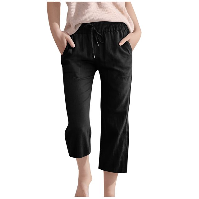 Plebaso Pantalons Capris Garçons Filles Coton Lin Cordon de Serrage Pantalons Décontractés Légers Raccourcis avec Poches