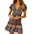 thumbnail image 1 of Summer Women Boho Floral Wrap Dress Ladies Sundress, 1 of 5