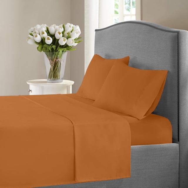 HLONK Fresh Linen 1200 Thread Count California King Size Deep Pocket Solid Cotton Sheet Set (California King