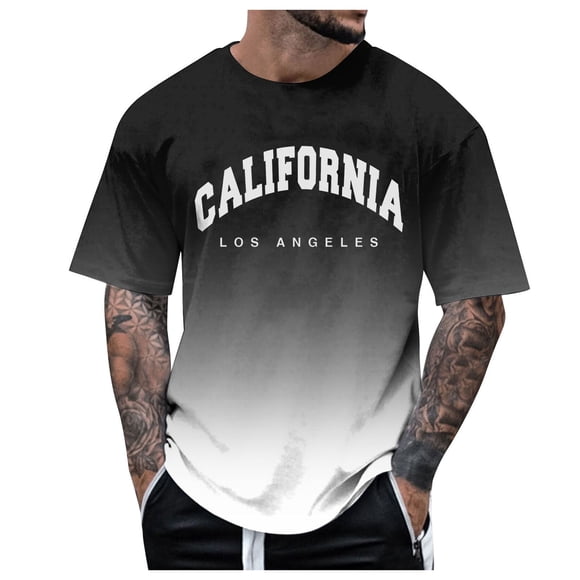 YDLCAFD T-Shirt Dégradé Décontracté pour Hommes Impression Numérique 3D Impression de Ville Impression Confortable Doux T-Shirt à Manches Courtes Dégradé Haut