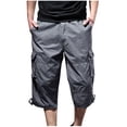 thumbnail image 3 of Styesk Men's Pants Men's Summer Solid Color Multi Pocket Workwear With Elastic Waist Button Fashion Shorts, 3 of 8