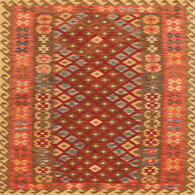 Ahgly Company Indoor Square Traditional Orange Southwestern Area Rugs, 8' Square