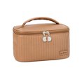 thumbnail image 1 of Portable Toiletry Bag, Large Capacity Cake Makeup Bag PU Leather Zipper Closure Wide Handle Pure Color  for Travel for Mother ,Coffe,Cream,Light Blue,Light Green,Light Purple, 1 of 8