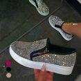 thumbnail image 2 of Stylish Women Slip On Shiny Rhinestone Zipper Platform Shoes Low-cut Sneakers, 2 of 8