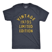 Mens Vintage 1970s Limited Edition T Shirt Funny Cool 1970 Theme Classic Tee for Guys (Heather Navy) - XL