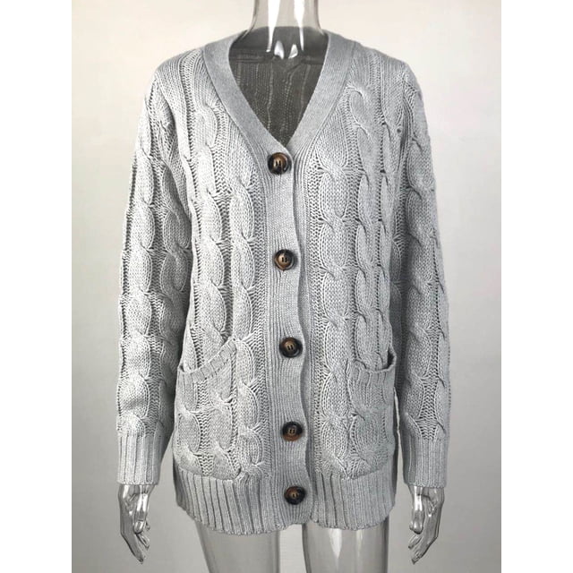Cardigan en Tricot à Manches Longues pour Femmes avec Bouton Ouvert sur le devant
