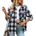 thumbnail image 2 of Woman Plaid Collared Shirt, Comfortable Two Pockets Soft Button Cuffs Button Down V Neck Top Casual  For Work For Winter Red,Khaki,Green,Black White, 2 of 8