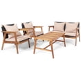 thumbnail image 2 of Patiojoy 4PCS Patio Rattan Furniture Set Wood Frame Cushioned Sofa with Coffee Table Sectional Conversation Sofa Set for Garden Brown, 2 of 8