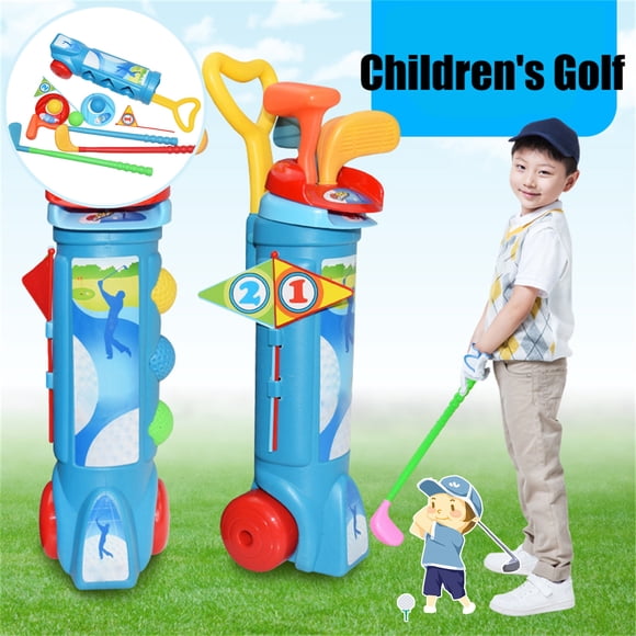 TOUMENY Golf Set, 3 Clubs 3 Balls 2 Flags 2 Tees Indoor Outdoor Practice, Golf Clubs Sports Games, Portable Mini Golf Trainer Set for Indoor Outdoor Play