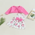 thumbnail image 2 of Tenue 2 Pcs pour Bébé Fille, Sans Manches, Col Ras du Cou, Robe Débardeur à Imprimé de Fleurs avec Nœud et Veste, Tenue d'Automne, 2 of 7