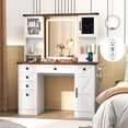 thumbnail image 2 of Gymax Coiffeuse de Ferme avec Miroir Éclairé Table de Maquillage avec 3 Portes, 2 of 9