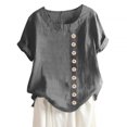 thumbnail image 2 of stanreset Blouse en Lin Ample à Manches Courtes Chemise Col Rond Femme Haut d'Été, Gris, 3TG, 2 of 5