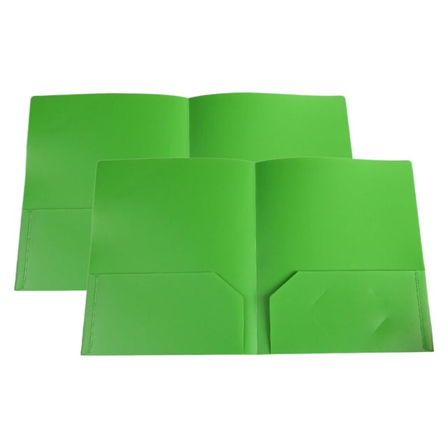 ZTTD 2Pcs Twin-Pocket Folders, File Folders with Pockets and Business Card Slot, Heavy Duty Plastic 2 Pockets Folders for Documents, Letter Size (Type1-Green)